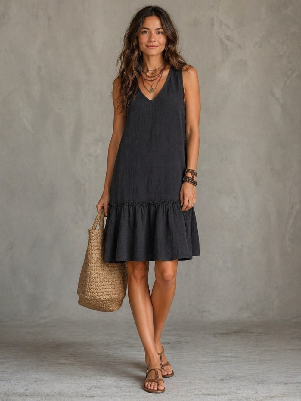 Drew Anthropologie 100% Cotton Gauze Mini Dress S Black